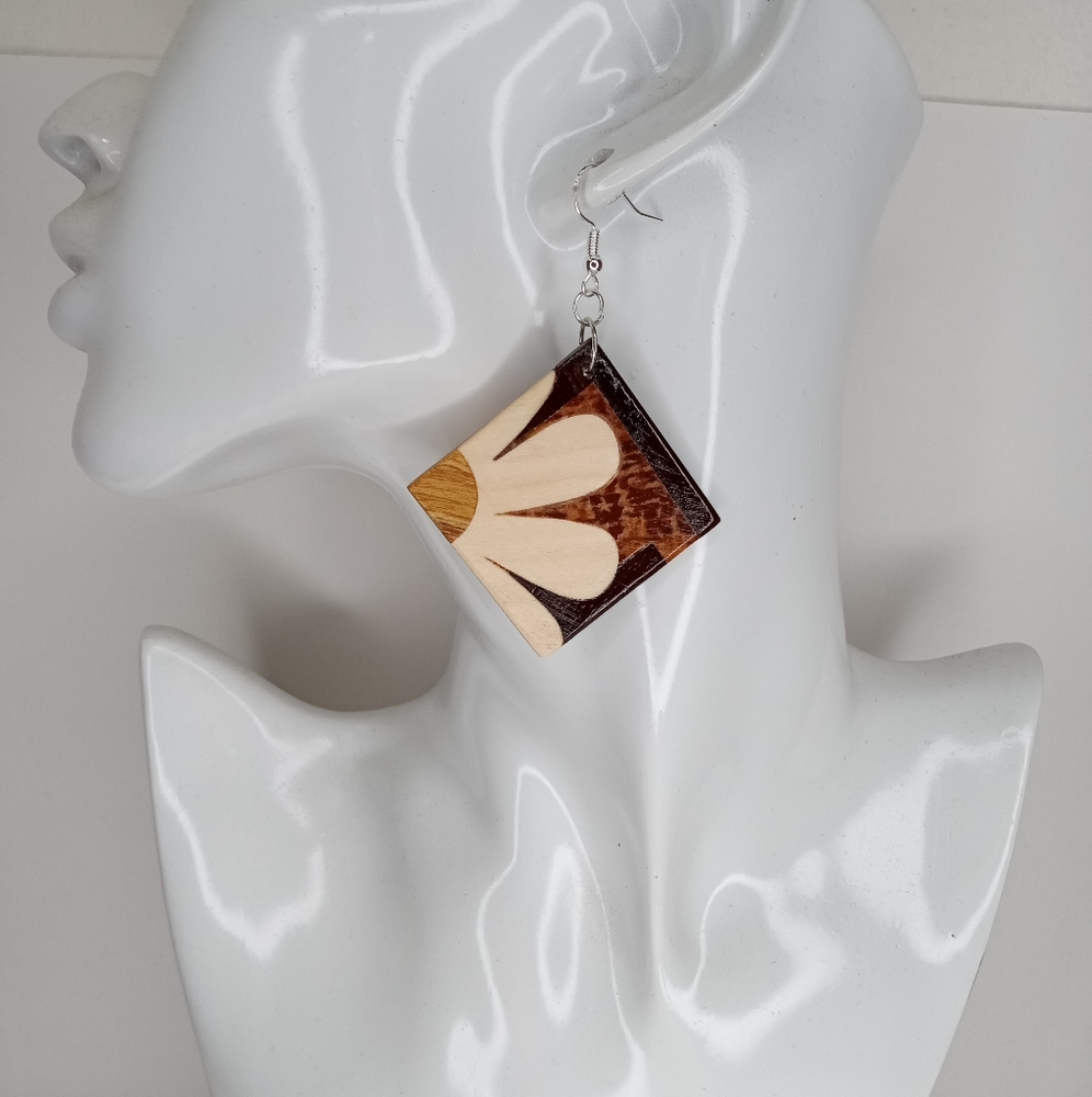 Hand Crafted Wooden Daisy Earrings